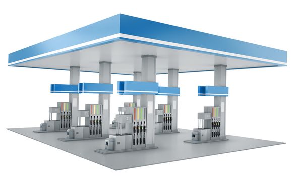 Gas station isolated on a white background. 3D render.