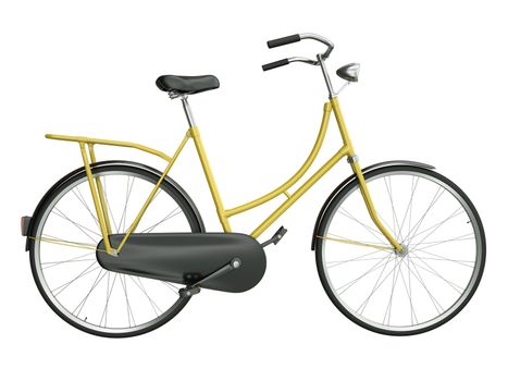 Yellow bicycle isolated on white background. 3D render.