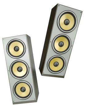 Two loudspeakers isolated on white background. 3D render.