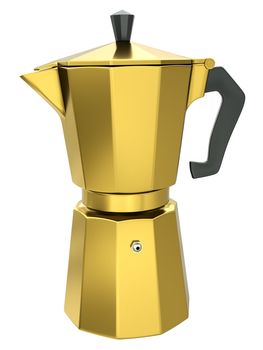 Gold coffee maker isolated on white background. 3D render.
