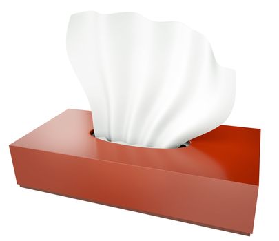 Red tissue box isolated on white background. 3D render.

