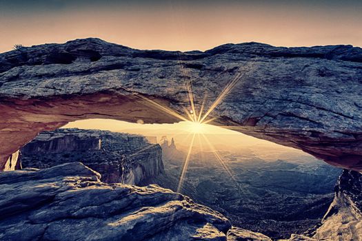 Sunrise at Mesa Arch iwith special photographic processing