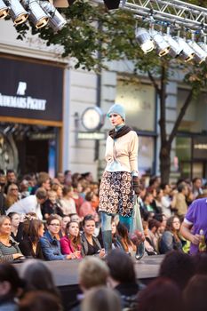 PRAGUE-SEPTEMBER 24: A model walks the runway during the 2011 autumn/winter Czech designers collection during the Prague Fashion Weekend on September 24, 2011 in Prague, Czech Republic.