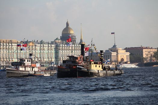 Old Finnish ship at anchor . Festival steamships in St. Petersburg.