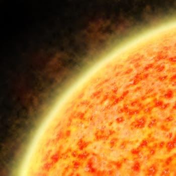 Illustration of the sun radiating a solar wind showing irregular temperature regions