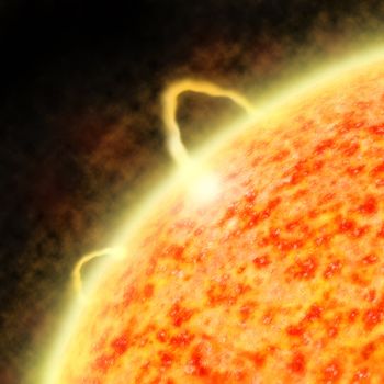 Illustration of a star's sunspot and solar flare activity