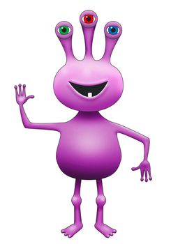 Illustration of purple three-eyed extraterrestrial alien