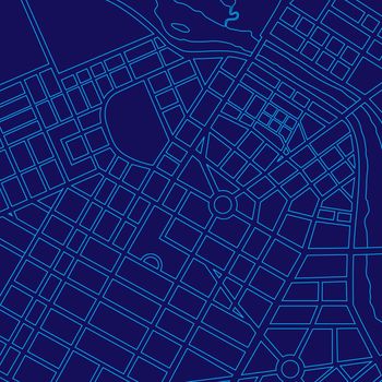 Blue digital map of a generic urban city