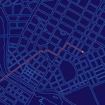 Digital map tracking traveler with GPS through generic urban city