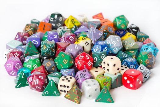 Pile of colorful dice used for roleplaying games