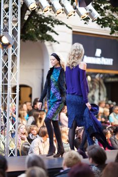 PRAGUE-SEPTEMBER 24: A model walks the runway during the 2011 autumn/winter Czech designers collection during the Prague Fashion Weekend on September 24, 2011 in Prague, Czech Republic.