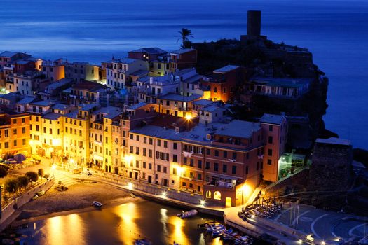 Historical Village Vernazza in the Night, Cinque Terre, Italy