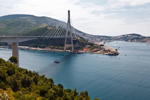 Modern Bridge and Panoramic View of Dubrovnik in Croatia