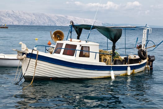 Fisherman Boat Docked at Harbor in Senj, Croatia