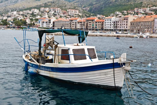 Fisherman Boat Docked at Harbor in Senj, Croatia
