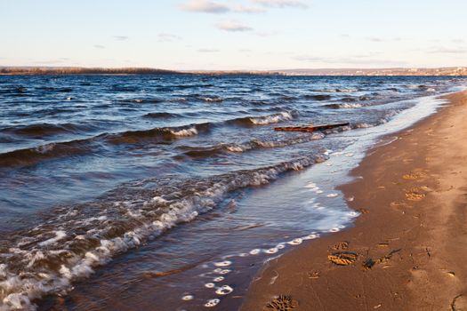 Footprints on Volga Beach in Samara, Russia