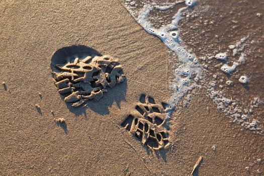 Footprint on Volga Beach in Samara, Russia