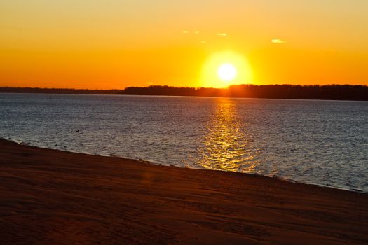 Beatiful Sunset on Volga River in Samara, Russia