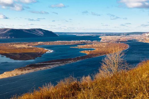 Panoramic View of Volga River Bend near Samara, Russia