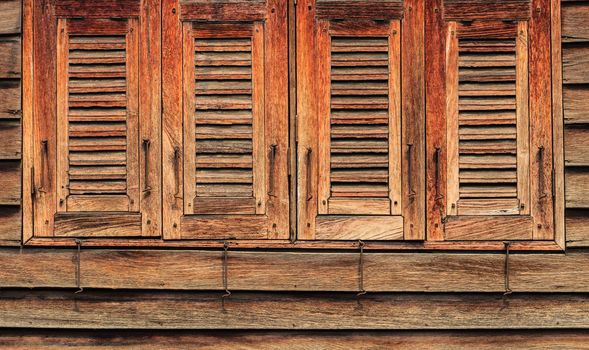 Old Wooden Windows, 4 Closed, Oriental Style.