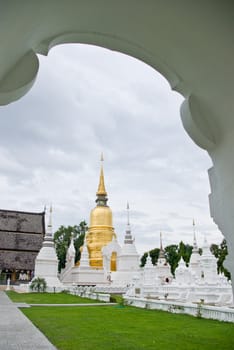 Golden pagoda in Buddhist temple, Soun Dok Buddhist temple in Chiangmai, Thailand