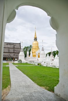 Golden pagoda in Buddhist temple, Soun Dok Buddhist temple in Chiangmai, Thailand