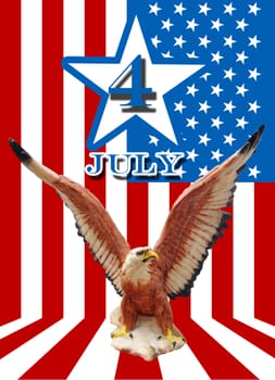 July 4 and eagle statue with American flag background 