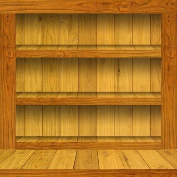 Empty wooden shelf, Book store concept