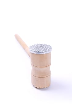 Wooden meat hammer on white background.