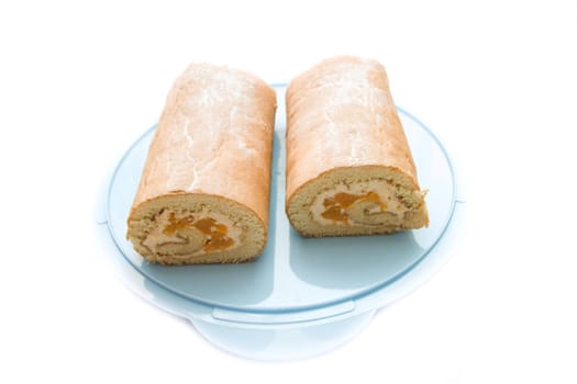 Two tasty roulade cake. Isolated on white.