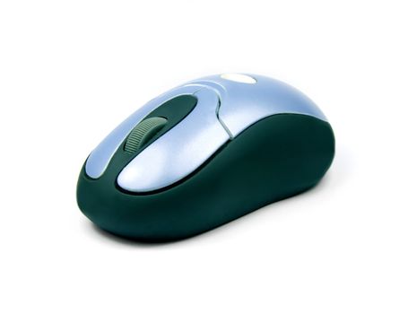 Computer mouse highkey, a modern wireless laser mouse shot closeup isolated on white.