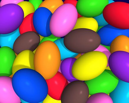 Illustration 3d of little eggs in various colors