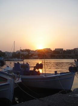 Sunset in Souvala port of Aegina island                              