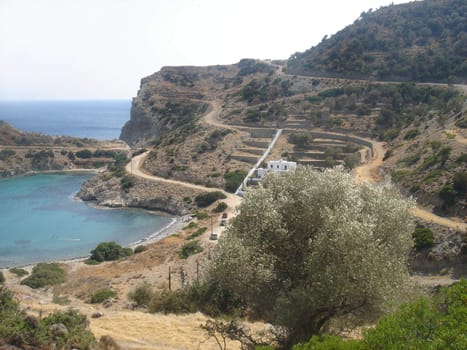 View of terraces and ground roads near the sea                               