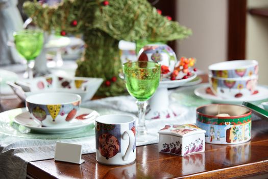 Table with different brand new hollyday dishes