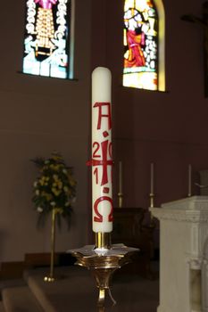 holy candle in a catholic church with a clipping path