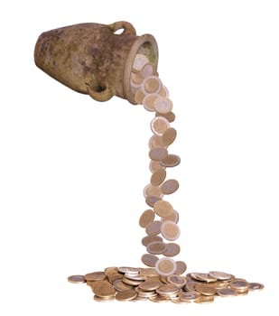 coins falling out of vase