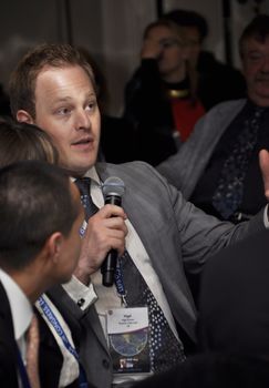 London - UK, January 30, 2012: Nigel Bowen speaking during a workshop at the 59th UICH les Clefs d'Or International Congress at the Sheraton Park Lane