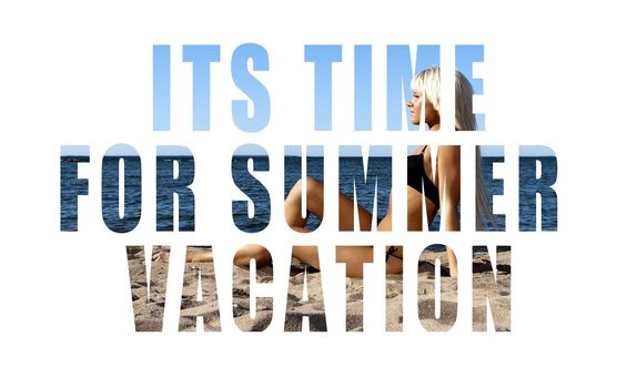 Conceptual collage of Summer words over picture. Isolated on white