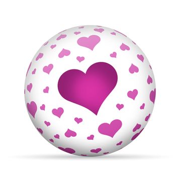 3D Love sphere with hearts isoldated on white background.