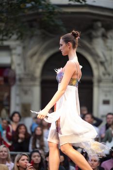 PRAGUE-SEPTEMBER 24: A model walks the runway during the 2011 autumn/winter Czech designers collection during the Prague Fashion Weekend on September 24, 2011 in Prague, Czech Republic.