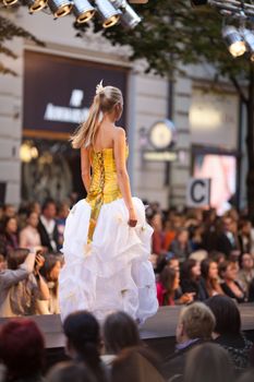 PRAGUE-SEPTEMBER 24: A model walks the runway during the 2011 autumn/winter Czech designers collection during the Prague Fashion Weekend on September 24, 2011 in Prague, Czech Republic.