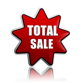 total sale button - text in 3d red star label with white letters, business concept