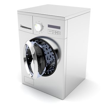 Washing machine with opened door on white background