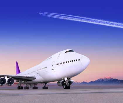 airport and the big plane in evening time