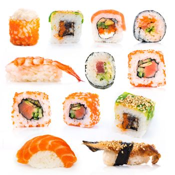 big colorful sushi set on a white background