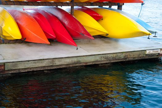 Colorful kayaks on Hood Canal pier