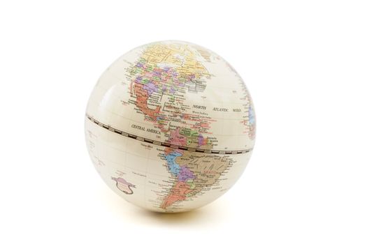 globe with the image of north and south americas on a white background