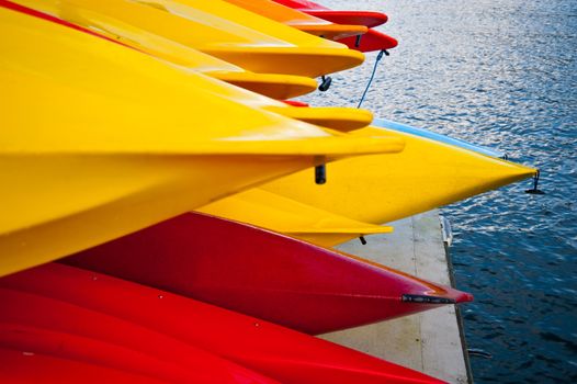 Colorful kayaks on Hood Canal pier