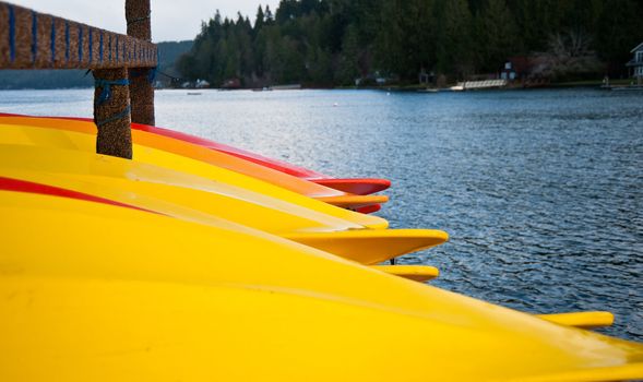 Colorful kayaks on Hood Canal pier